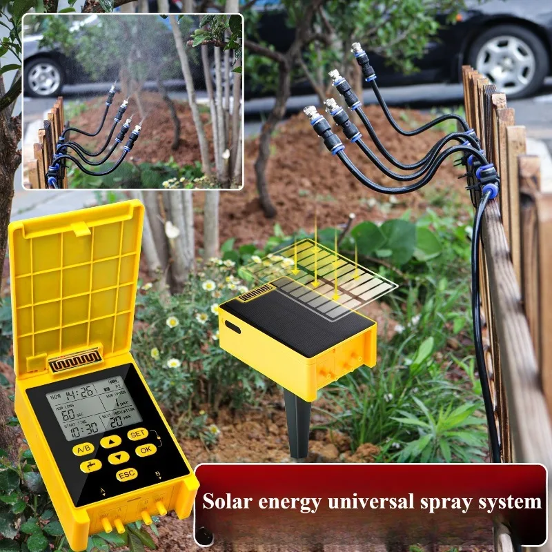 Solar Energy Universal Spray System Intelligent Timing Double Pump Watering Device Gardening Automatic Sprinkler Watering Device