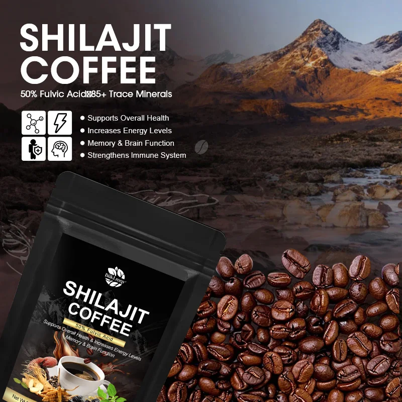 50% Fulvic Acid Original Shilajit Coffee – Premium Natural Energy & Brain Boost, Cognitive Support & Vitality Supplement