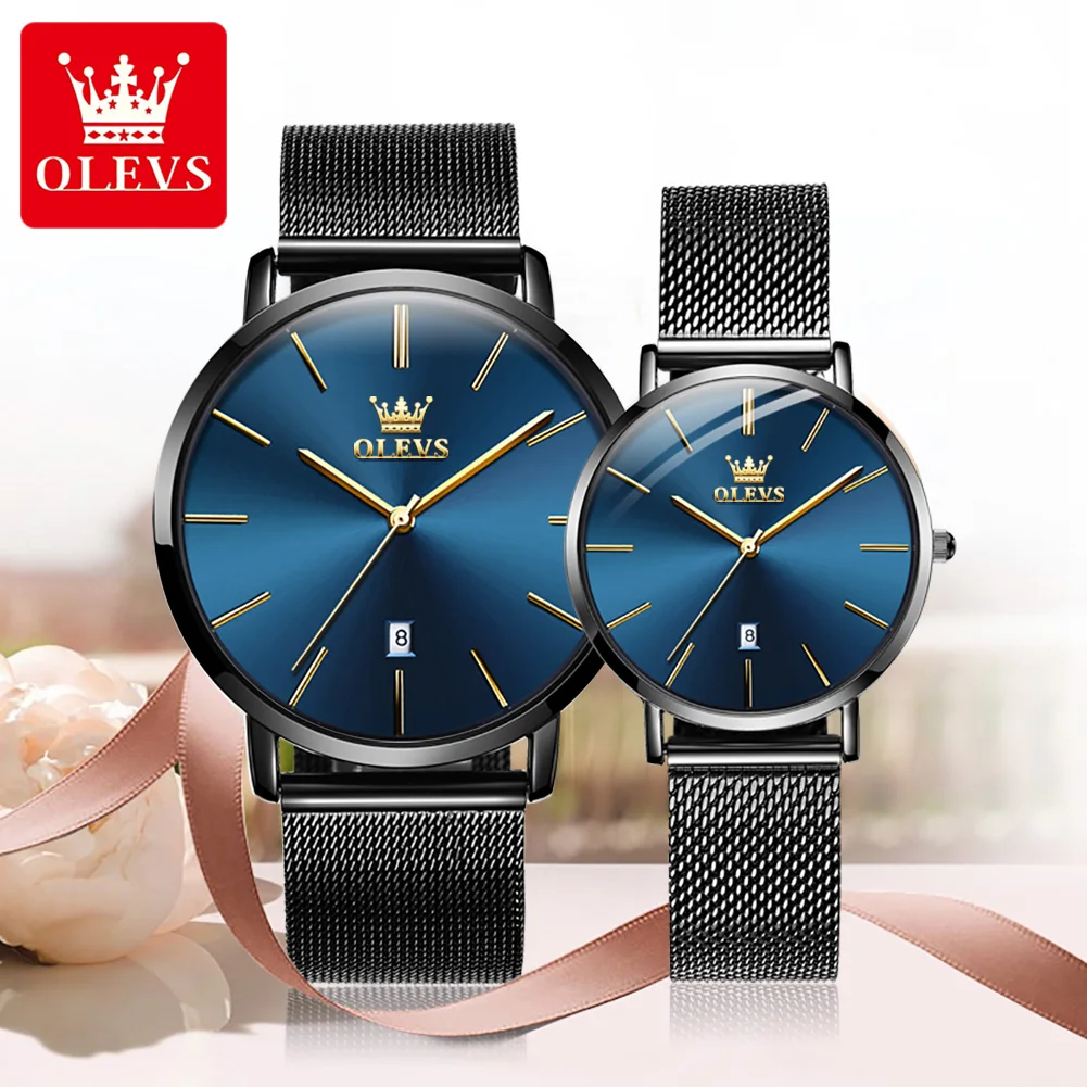 OLEVS 5869 Quartz Watches For Couple Ultra Thin Waterproof Stainless Steel Strap Fashion Couple Wristwatches relogio masculino