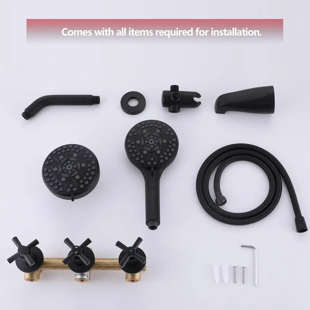Matte Black Tub Shower Faucet Set with Spout, Trim Kit, and Valve for Bath
