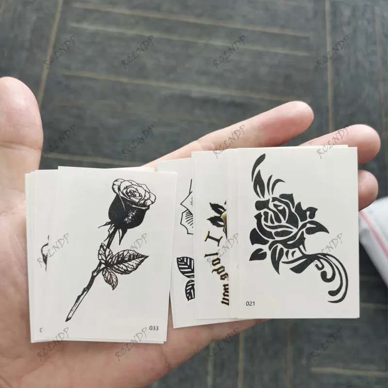 20 Pcs Waterproof Temporary Tattoo Sticker Black Rose Flower Lotus Planet Small Flash Tatoo Fake Tatto for Men Women girl