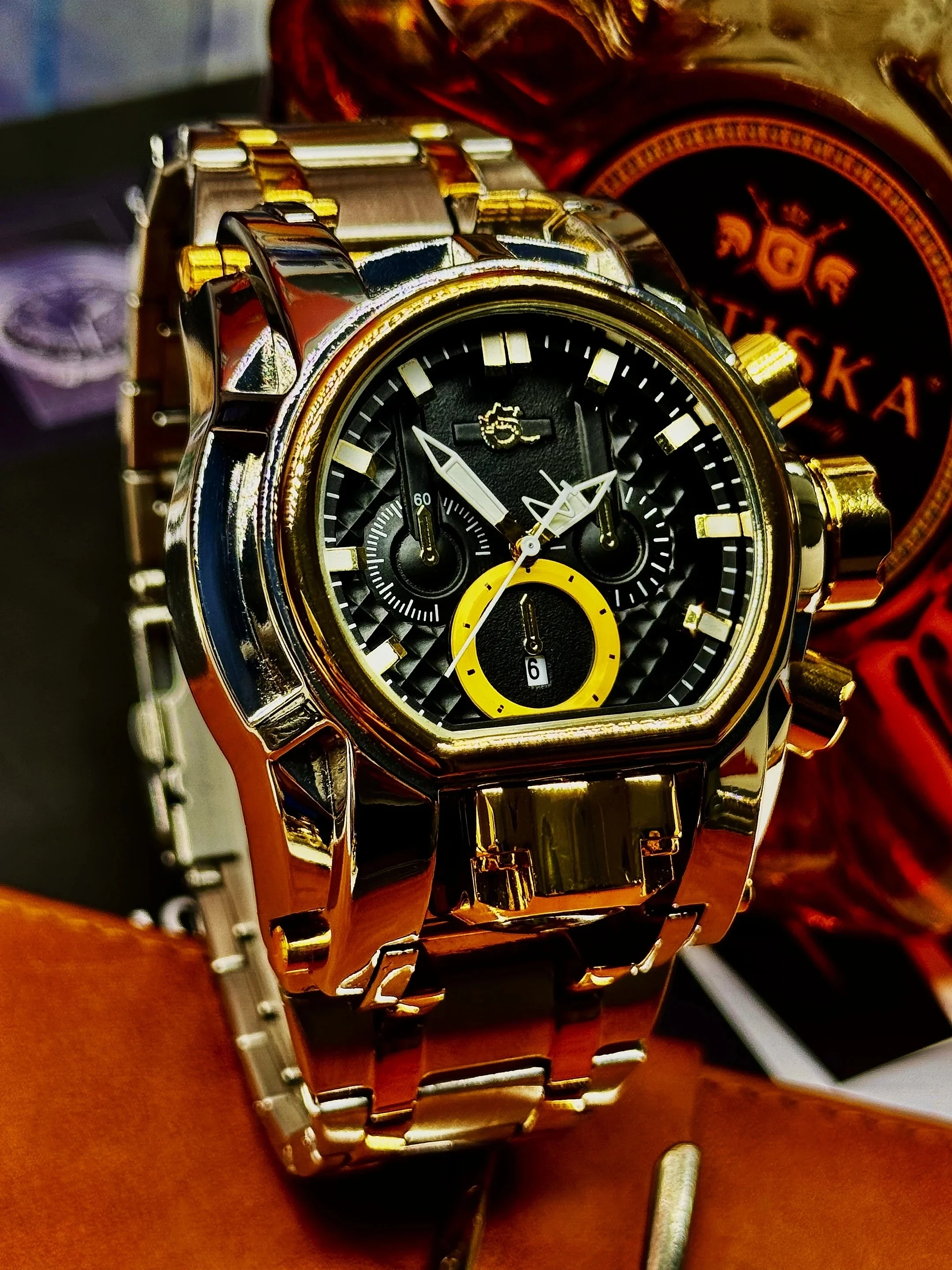 Popular Clown Series Guide Ball Punk Quirky Men's Personality Watch, Fashionable Youth Trendy Gold Steel Luminous Watch, Trendy Gift Watch