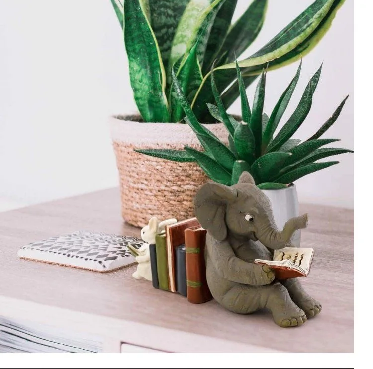 Elefante coniglio lettura apprendimento statua fermalibri statua decorazione resina statua animale decorazione della casa