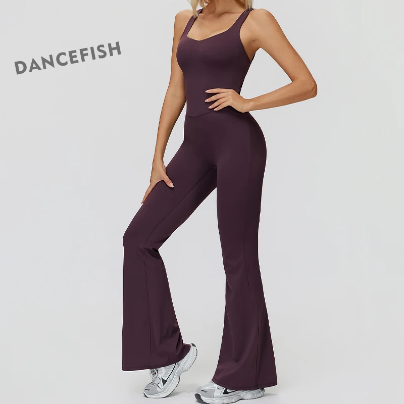 Sanding Yoga Wear Cross-back Micro-back Wide-leg Jumpsuit Running Sports Fitness Clothing for Women
