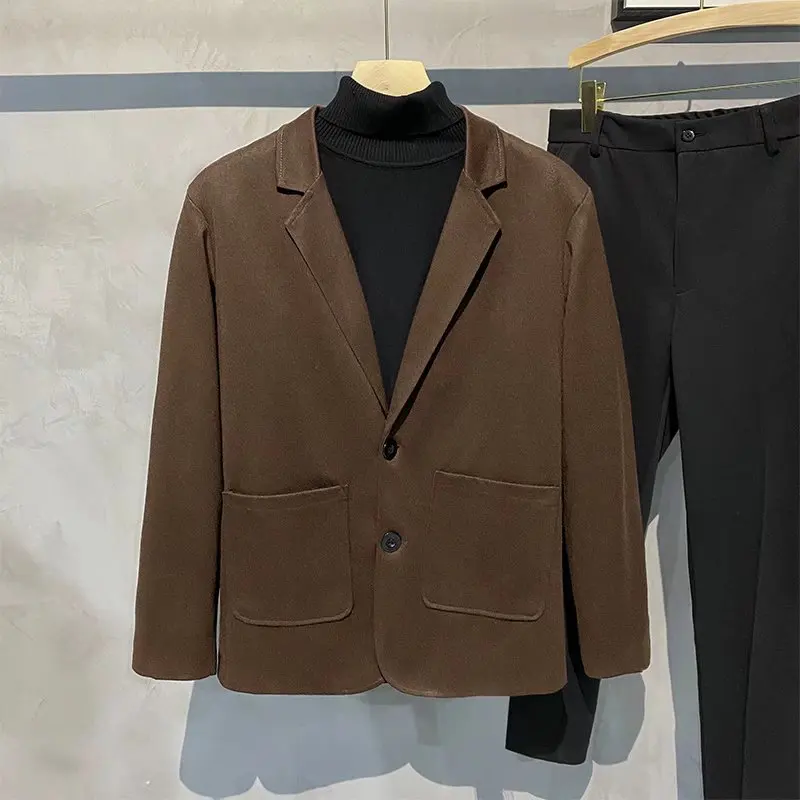 

Весенне-осенний шерстяной костюм, повседневный мужской костюм Busin Faion, мужской костюм без железа, подходит для длинного свека, однотонный, с плоским воротником