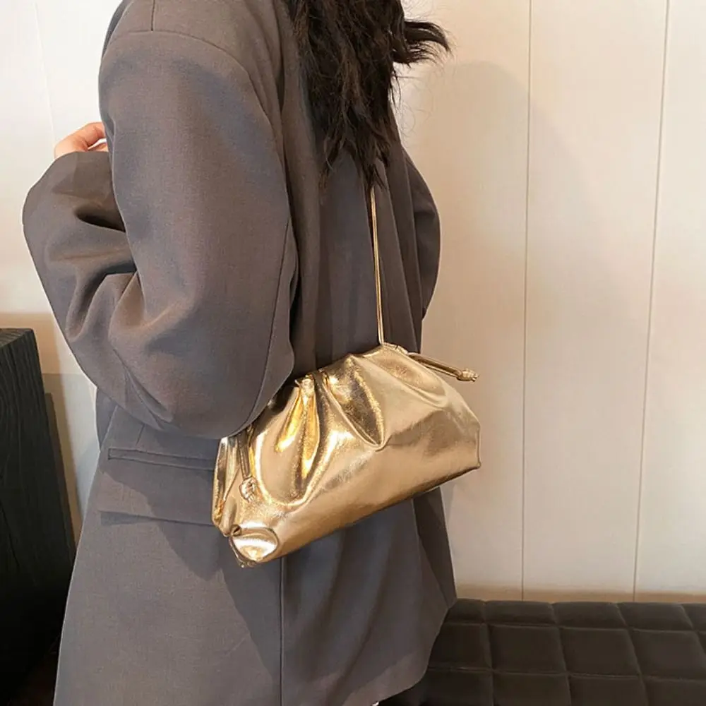 

Casual Korean Style Soft PU Shoulder Bag Dumpling Silver Banquet Cloud Bag Small Wallet Lipstick Bag Party Clutch Bag Women