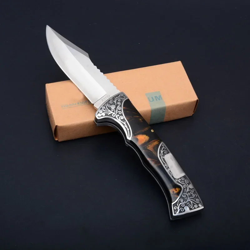 Pisau Lipat Kualitas Tinggi Pisau EDC Koleksi Seni Baja Tahan Karat 3D Bunga Alat Luar Ruangan 2025 Pisau Bertahan Hidup