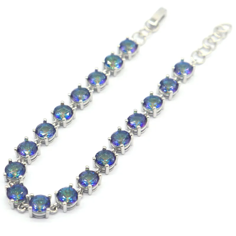 Buy 5 Get 1 Free 7x7mm 14.5g Fire Rainbow Mystic Topaz Real Emerald Ruby Blue Sapphire Silver Bracelet 7.5-8.5inch