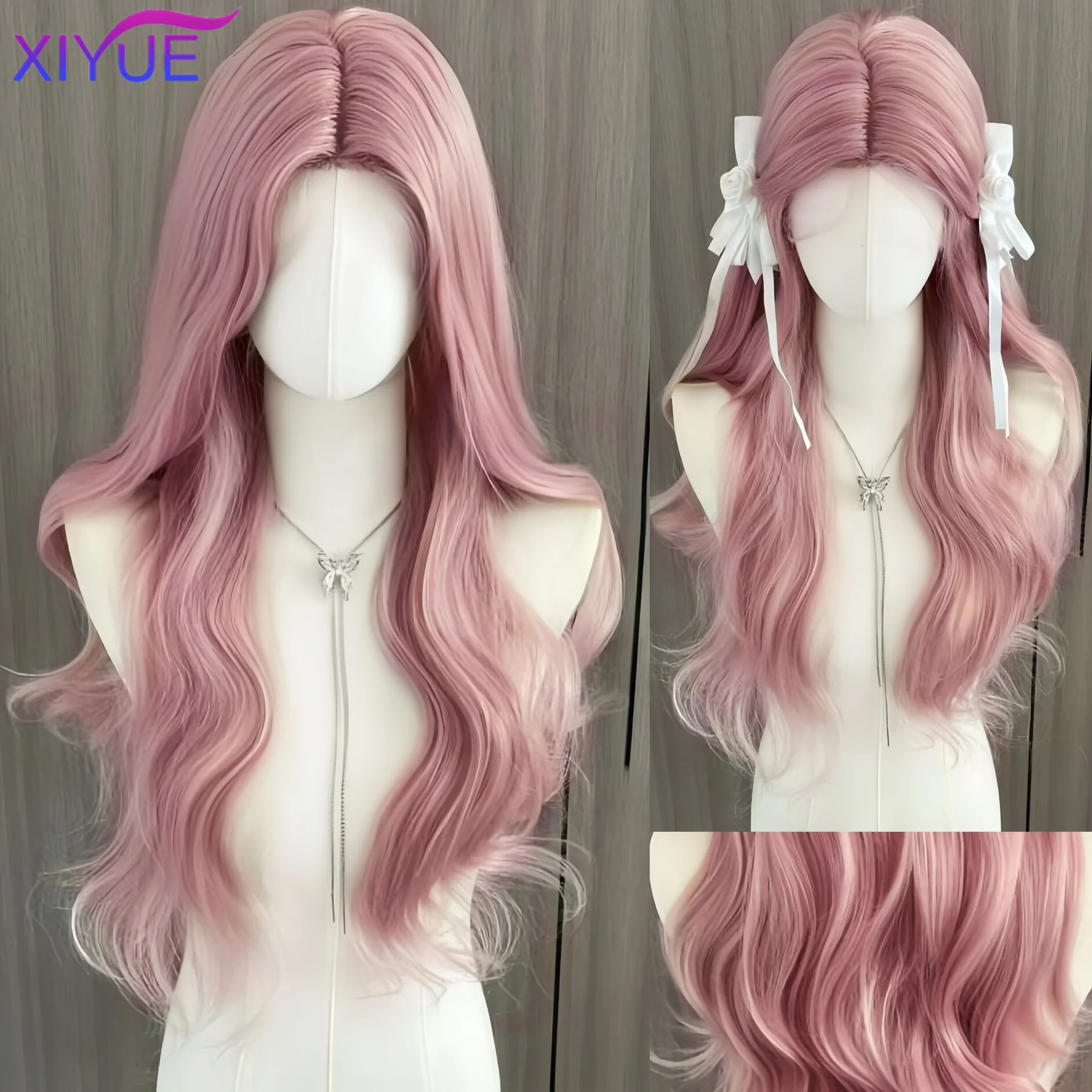 Pastel Violet lace Wig for Women Long Wavy Cosplay Wigs Natural Soft Sweet Synthetic Wig for Daily Use School Life Lolita Wig