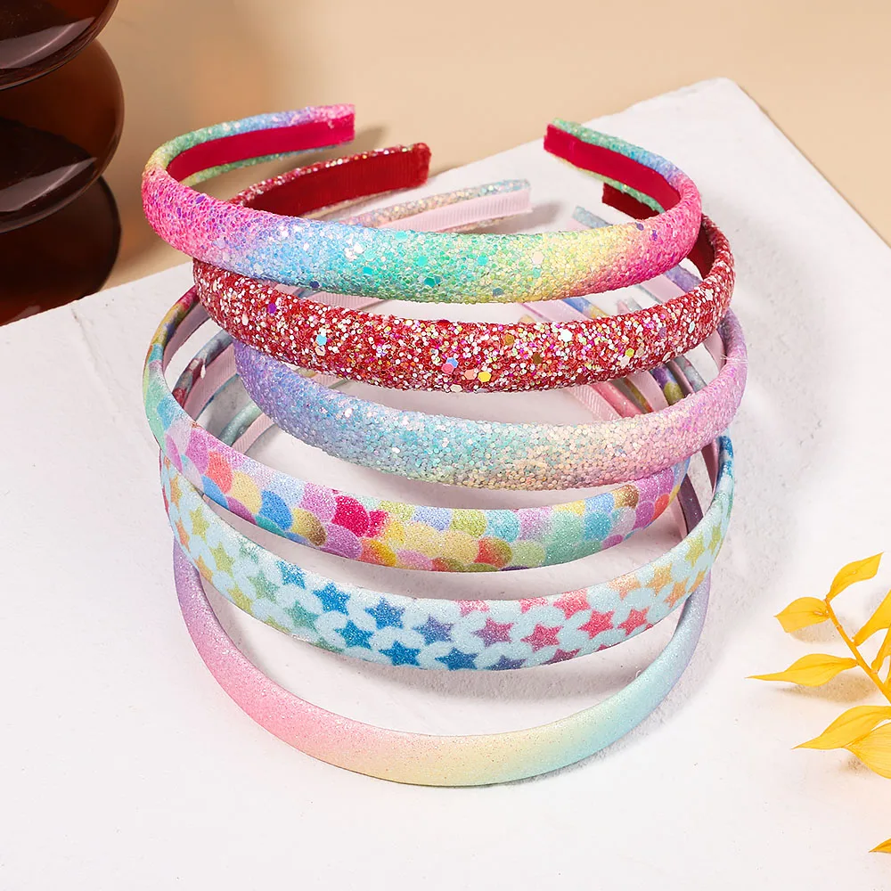 1Pcs New Girl Glitter Headband Cute Hairband Gradient Rainbow Love Star Headband Mermaid Kids Fashion Hair Accessories Gifts