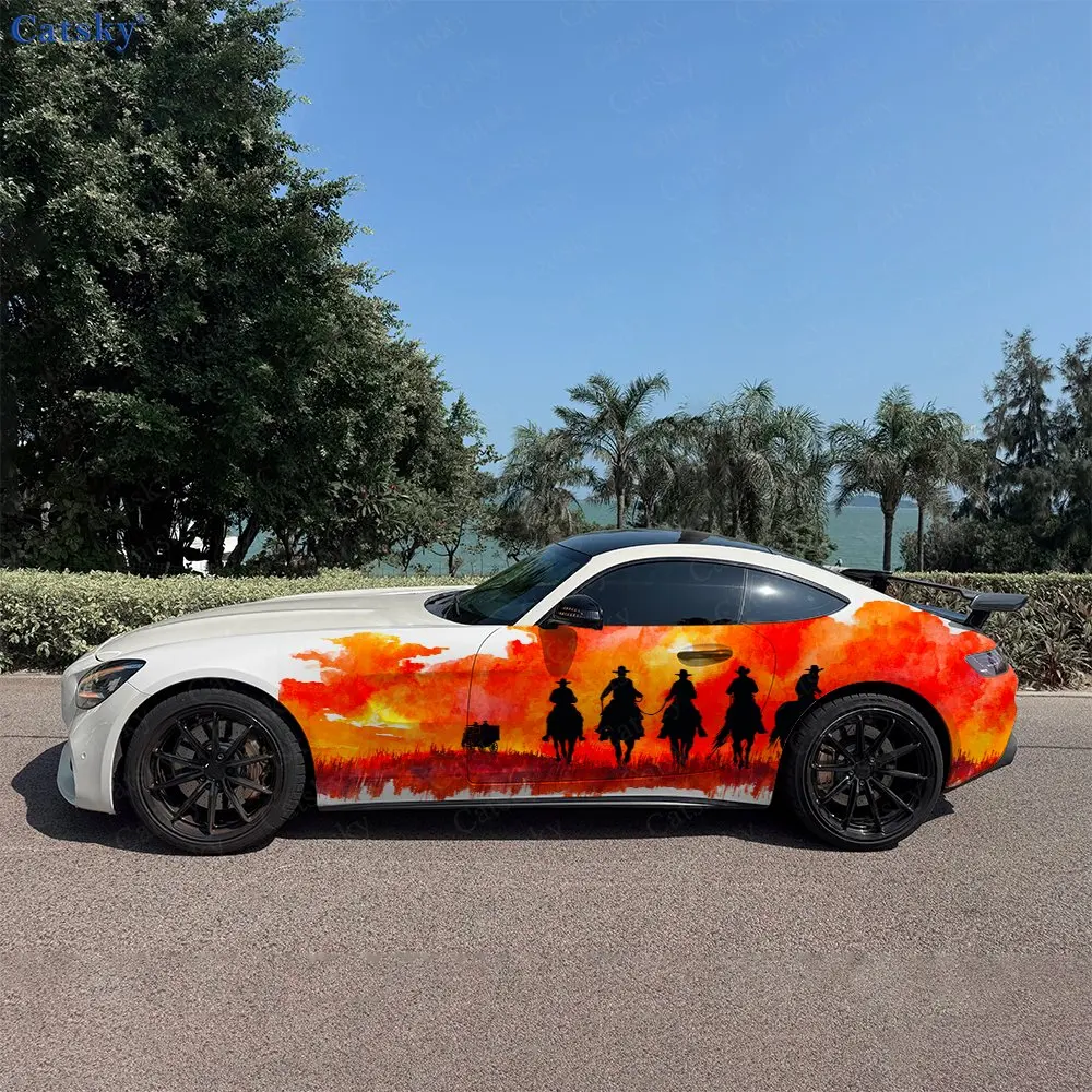 

Cowboy Racing Team Car Side Wraps, Self-Adhesive PVC Waterproof & Scratch-Resistant Stickers, Car Accessory Gift