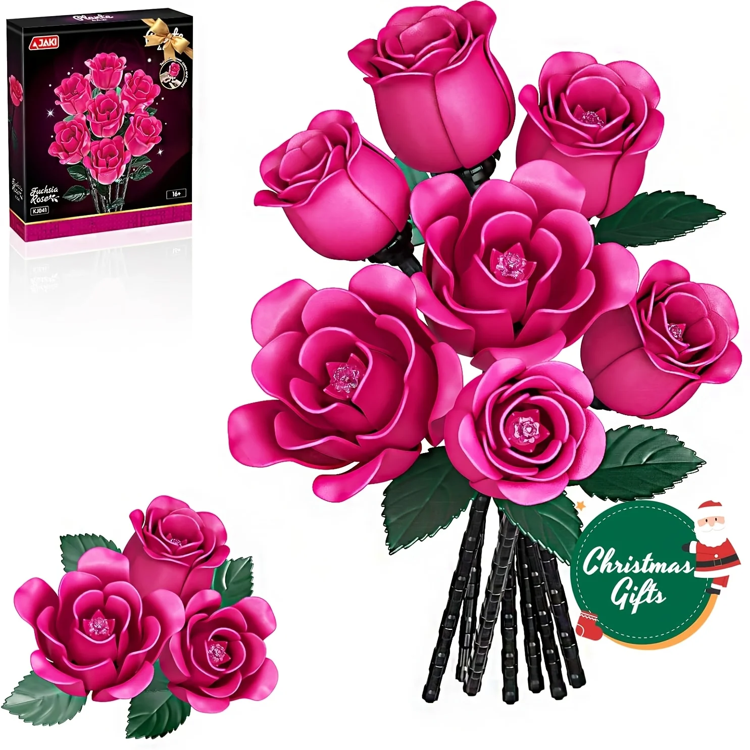 JAKI 7pcs Rose Bouquet Building Block Set, Rotatable Control Flowering Plants, Adult Christmas And Valentine'S Day Gift - Gothic Home Office Desk Bookshelf Decoration