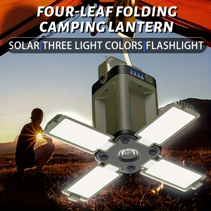 

Мощный светодиодный фонарик, 4-листный складной фонарь, уличный светильник для кемпинга, атмосферная лампа, перезаряжаемый прожектор, аварийный фонарь