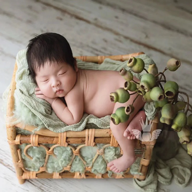 Newborn Photography Props Baby Basket Bed Furniture Fotografia Accessories Bebe Photo Retro Woven Basket Baby Shoot Posing Props