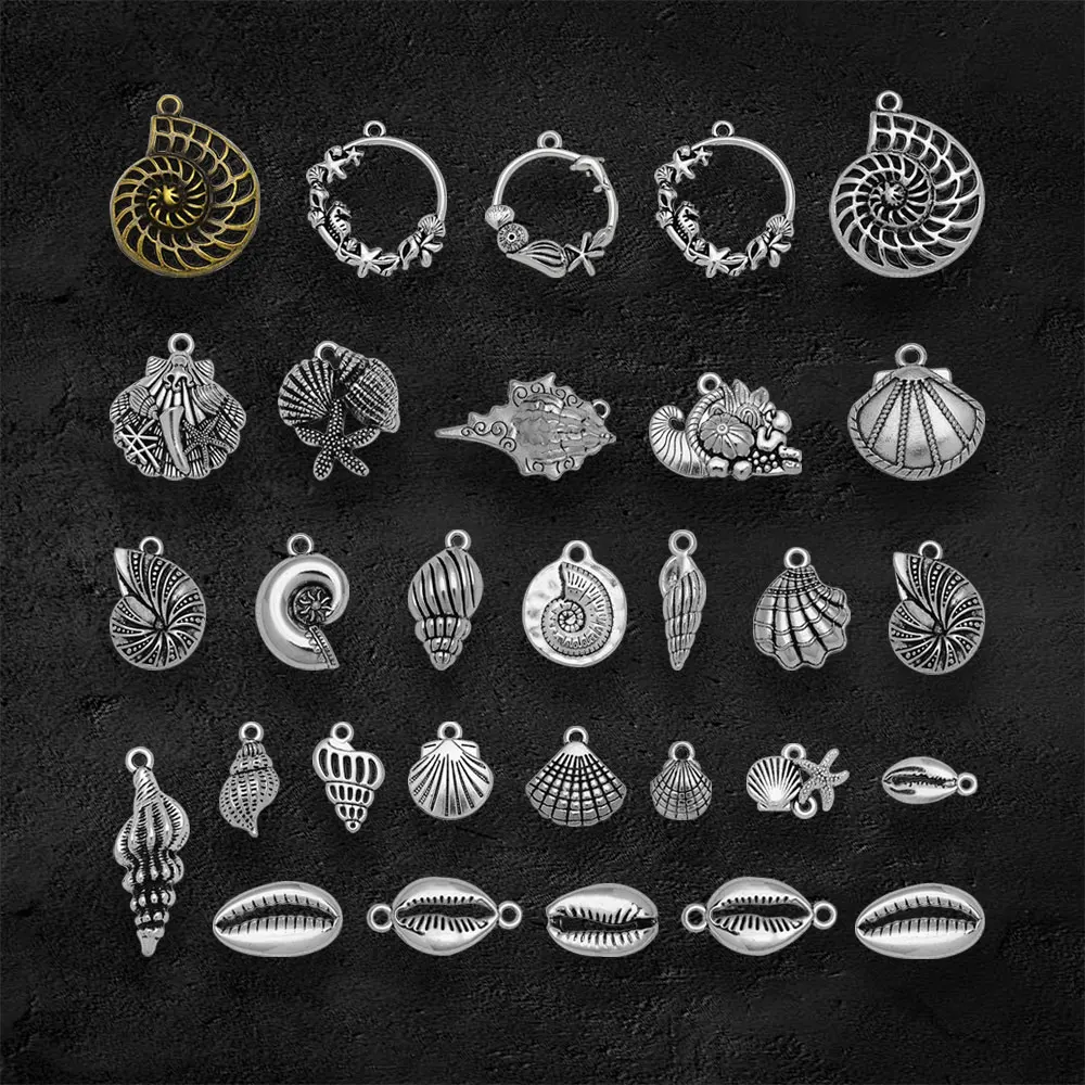 DIY Ornament accessories zinc alloy ancient silver shell conch Marine bracelet necklace earrings key chain pendant