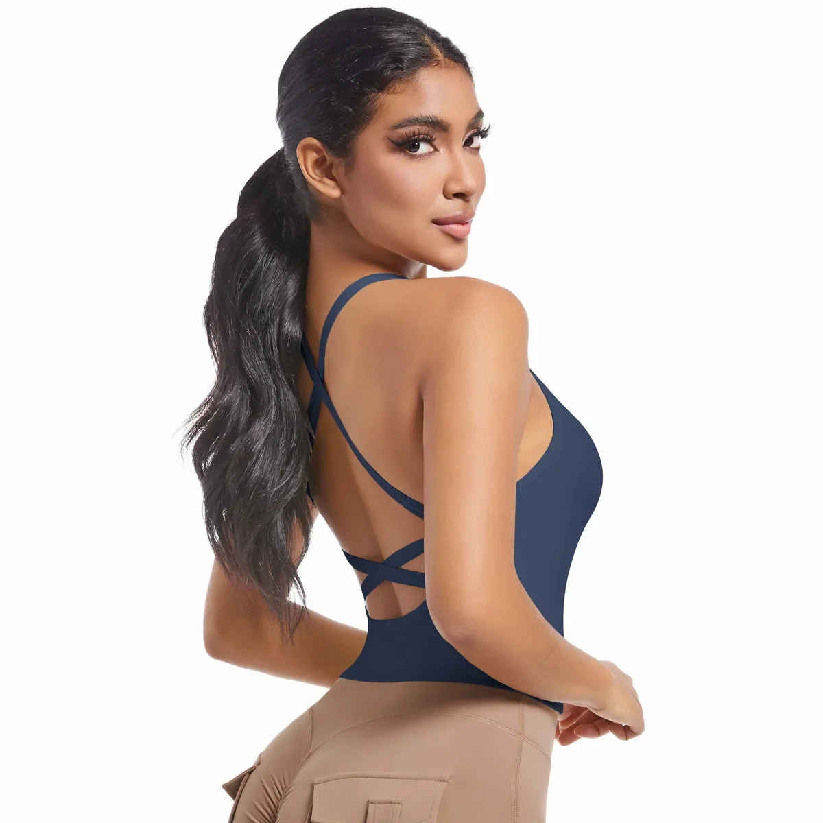 اليوغا الصدرية الصلبة المرأة اللون النايلون اليوغا الصدرية كروس الظهر ملابس داخلية رياضية امتصاص الصدمات عبر الكتف الأشرطة مثير سترة يوجا