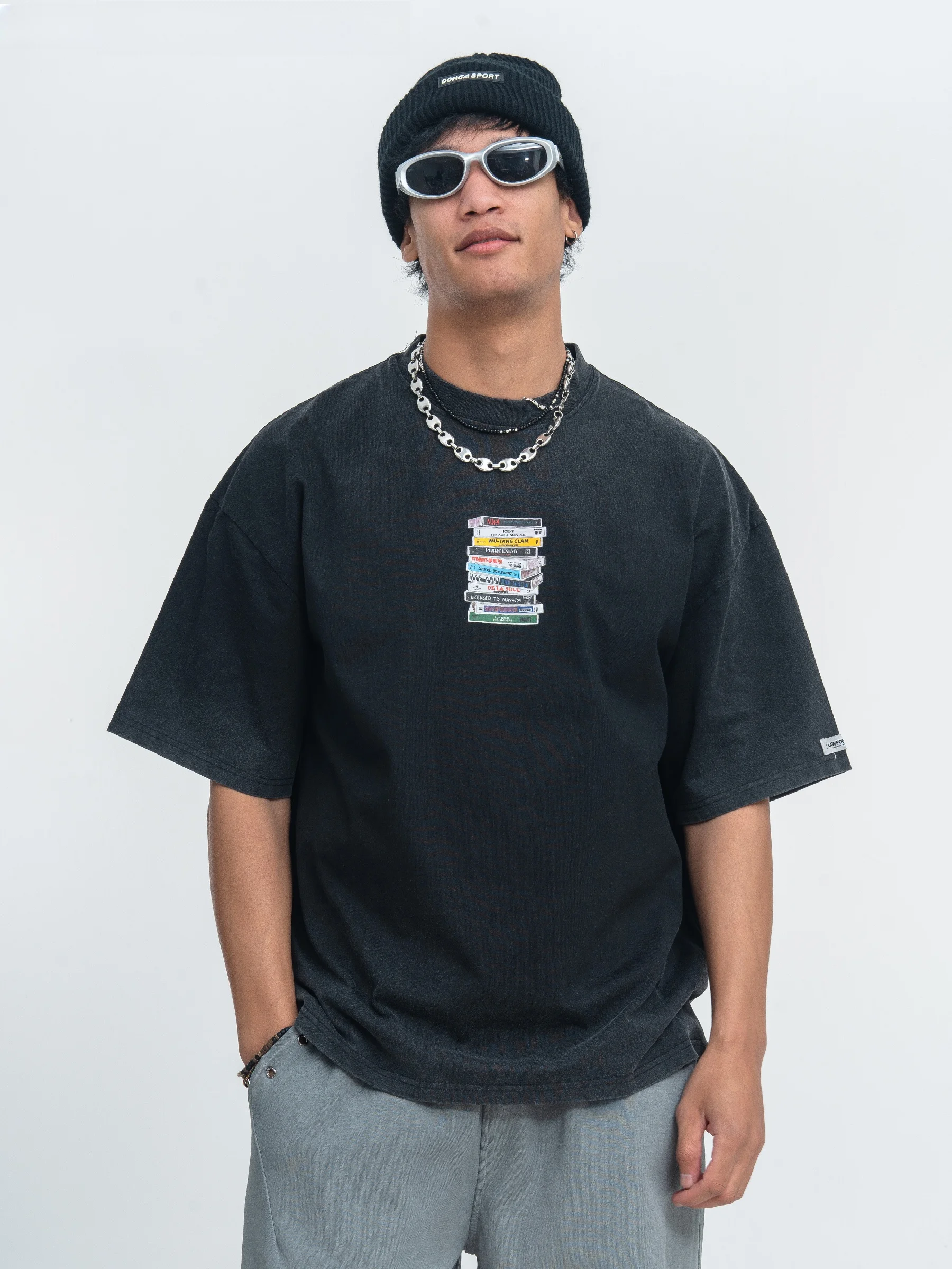 

Washed Vintage Snowflake Salt Peppered Sleeve T-Shirt American Trendy Brand Half Sleeve T-Shirt Youth Summer Cotton Tee