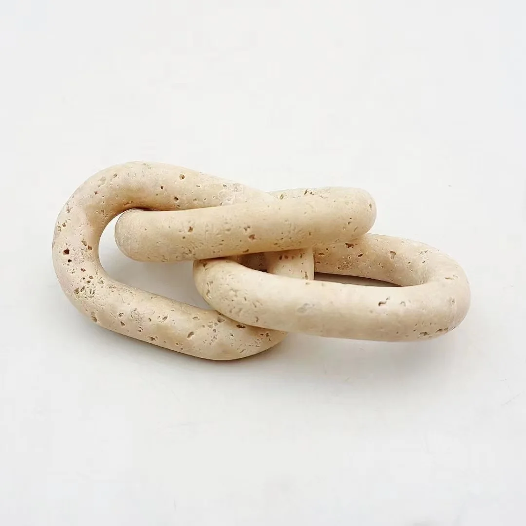 Wabi-sabi Style Natural Yellow Travertine Marble Stone Oval 3 Chain Ornaments Customized products