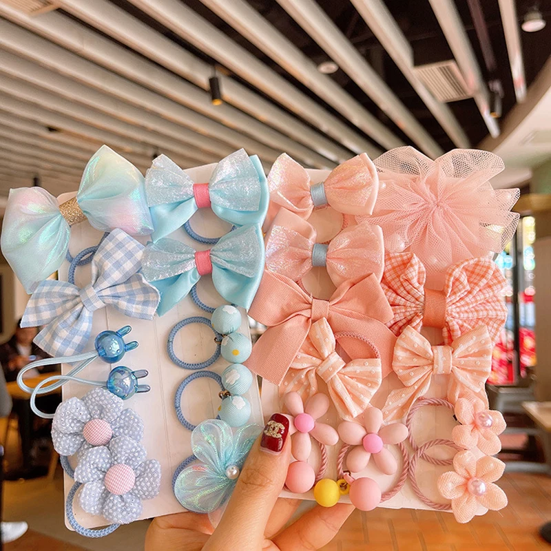 [10-Piece Set] Children\'s Rubber Band Elastic Good Flower Baby Hair Ring Little Girl Mesh Bow Head Rope Wholesale