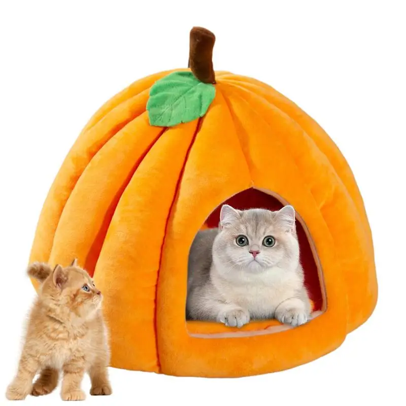 Halloween Cat Bed Comfortable Pumpkin Shaped Pet Kitten Cave Bed Furniture Bags And Travel Supplies For Home Pet Products