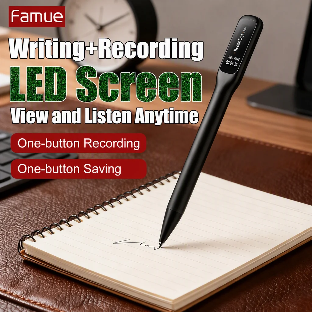 Famue L65 Pen-shaped Voice Recorder  OLED Display – HD Noise-Cancelling Type-C to  Phones，Classroom/Meeting Notes, Portable