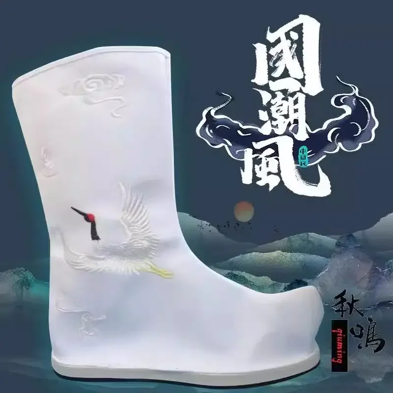 Black White Chinese Hanfu Boots Warrior Shoes Flat Antique Ancient Cloth Shoes Swordsman Cosplay Movie Play