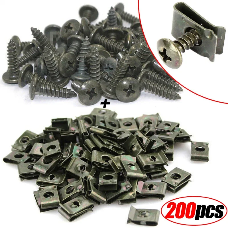 Car Metal Screw Clips Mixed Set U-Type Fastener Clip with Screw Anti-rust Fender Bumper Protection Buckle Iron Sheet Screw