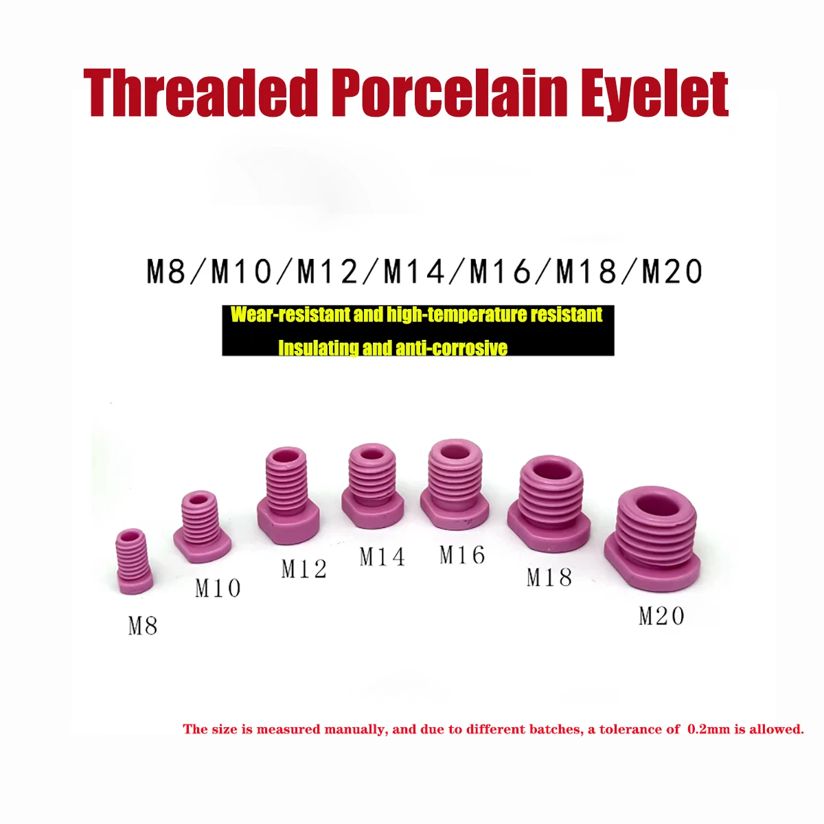 M8-M20 Alumina Ceramic Threaded Eyelets，High-Temp Resistant Wire Guides for Textile Drawing Machines