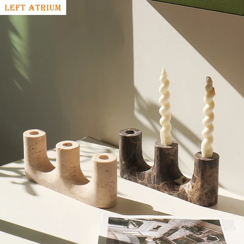 

Natural Marble Support Frame, Candle Holder, Vintage Limestone Candle Holder, Living Room Desktop Decoration Ornament