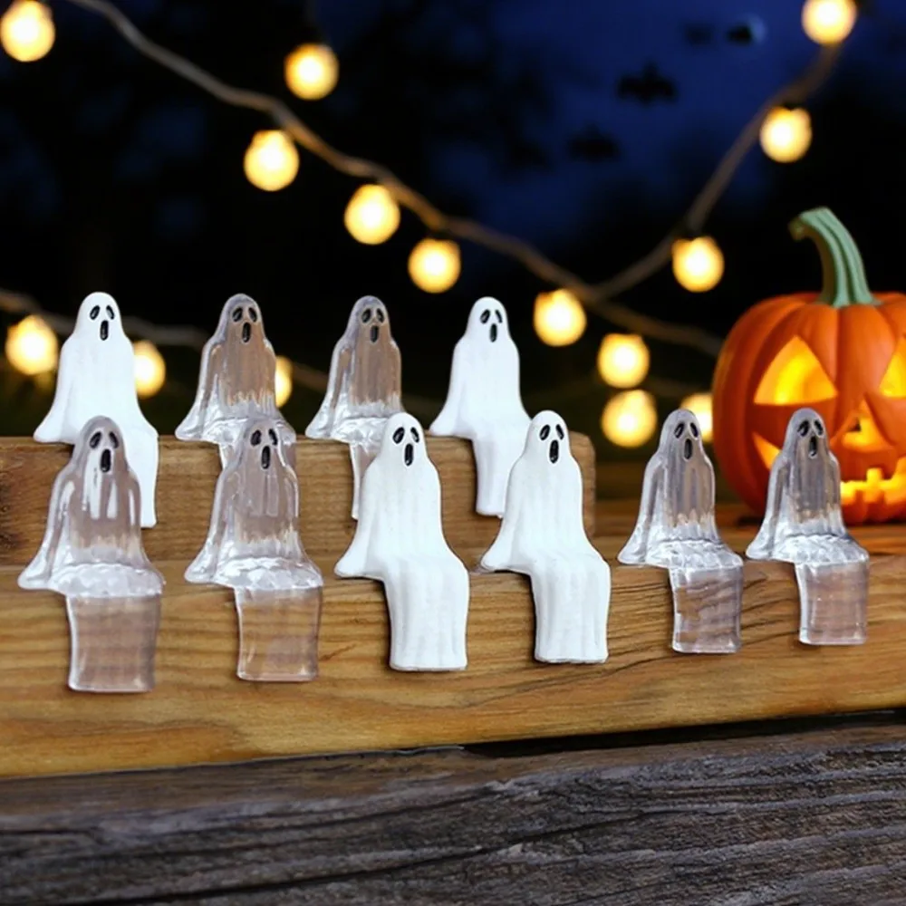 

20pcs Sitting Pose Halloween Ghost Decoration Cute Mini Joy Garden Ghost Ornament Creative Transparent Ghost Statue Decorations