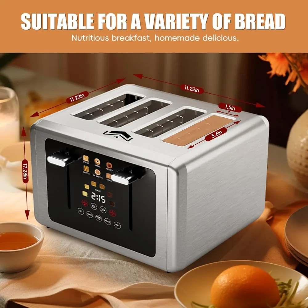 Touchscreen & Dual Independent Control Panel，5 Basic Functions & Digital Countdown Toasters, 6 Shade Settings＆6 Bread Types
