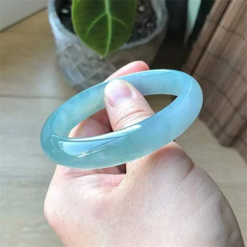 Ice glutinous seed light blue fluorescence bracelet water  jade bracelet perfect transparent quartzite jade bangles for women