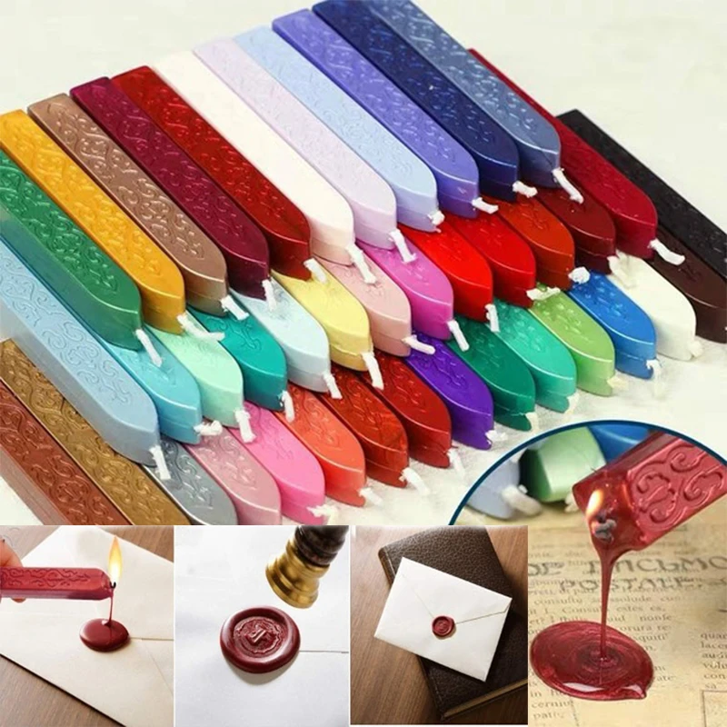 Wax Seal Stick Antique Sealing Wax Sticks with Wick for Wedding Party Gifts Postage Letter Retro Vintage Wax Seal Stamp