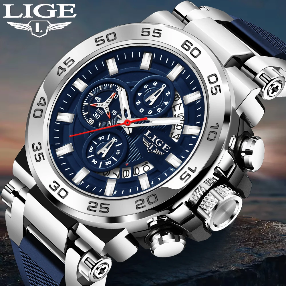 

LIGE Fashion Silicone Watch For Men Casual Military Sports Date Quartz Men Watch Waterproof Luminous Chronograph Montre Homme