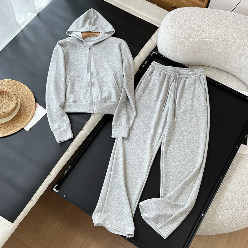 

Sweatshirt Hoodies Two-piece Suit Women's Casual Sports Sets Short Jacket Zip-up Coat Straight Trousers 2-piece Sets Autumn 2025
