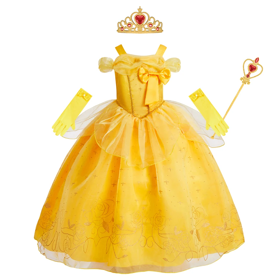 Vestido de princesa sem mangas feminino, Kids Cosplay Dresses Set, vestido de desempenho infantil, roupas de Halloween