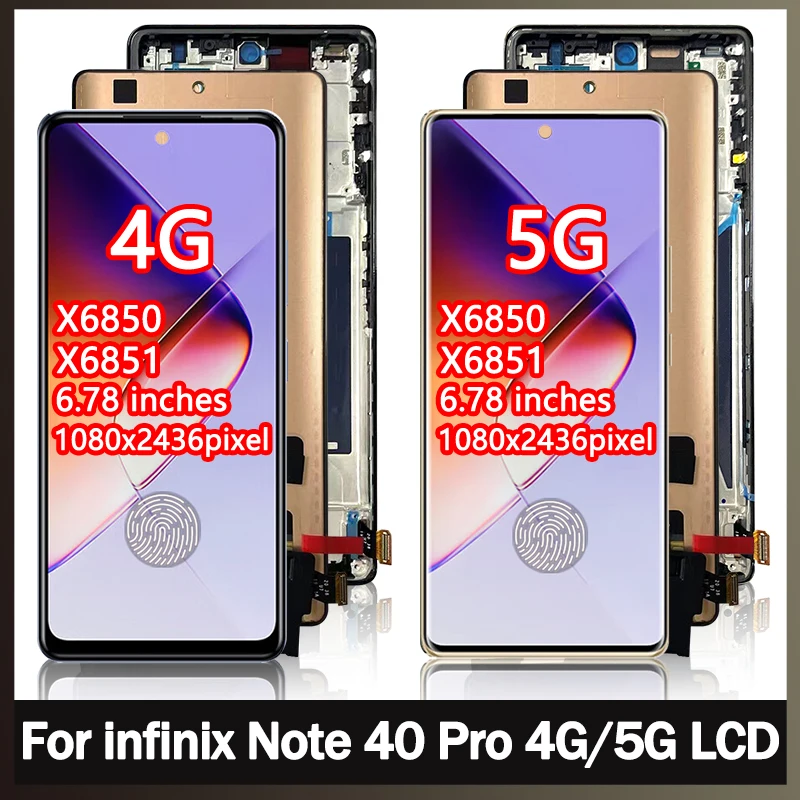 6.78 "AMOLED 120Hz pour Infinix Note 40 Pro 4G/5G écran d'affichage LCD + assemblage de numérisation tactile X6850 X6851 remplacement d'affichage
