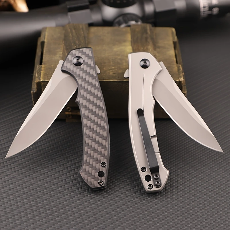 Top Quality 0450 Tactical Flipper Folding Knife 440C Satin Blade, Carbon Fiber Handles Outdoor Survival Hunting Pocket EDC Tool