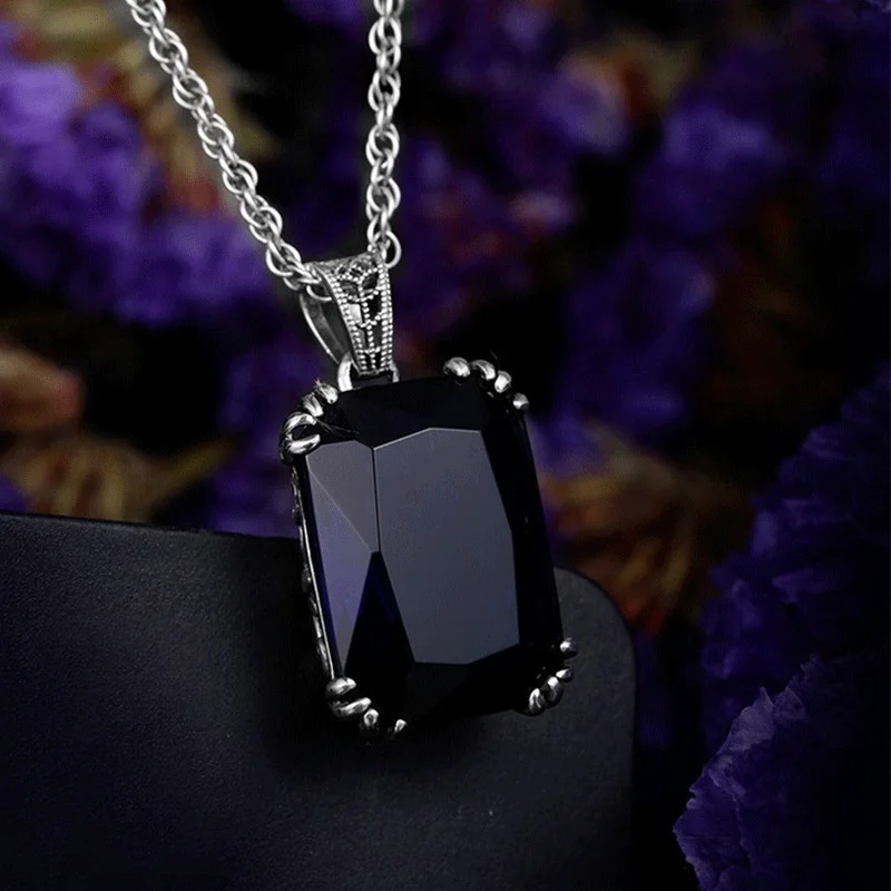 Vintage Silver Color Big Square Zircon Crystal Stones Pendant Necklace Earrings Bridal Jewelry Set for Women Party Accessory