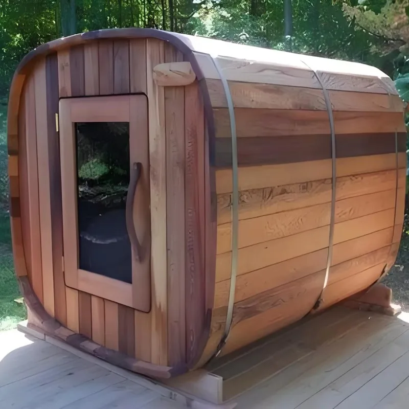 Romantic Luxury 4 Person Outdoor Mini Chalet Modern Solid Hemlock Wood Traditional Garden Sauna Dry Steam Custom