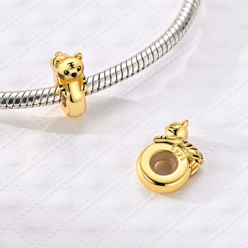 925 Sterling Silver Chameleon Raccoon Golden Tiger Silicone Stopper Clasp Charms Beads Fit Original Bracelet DIY Jewelry image 2