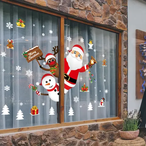 Christmas Window Stickers Merry Christmas Decorations for Home 2025 Christmas Wall Sticker Kids Room New Year Decoration 2026