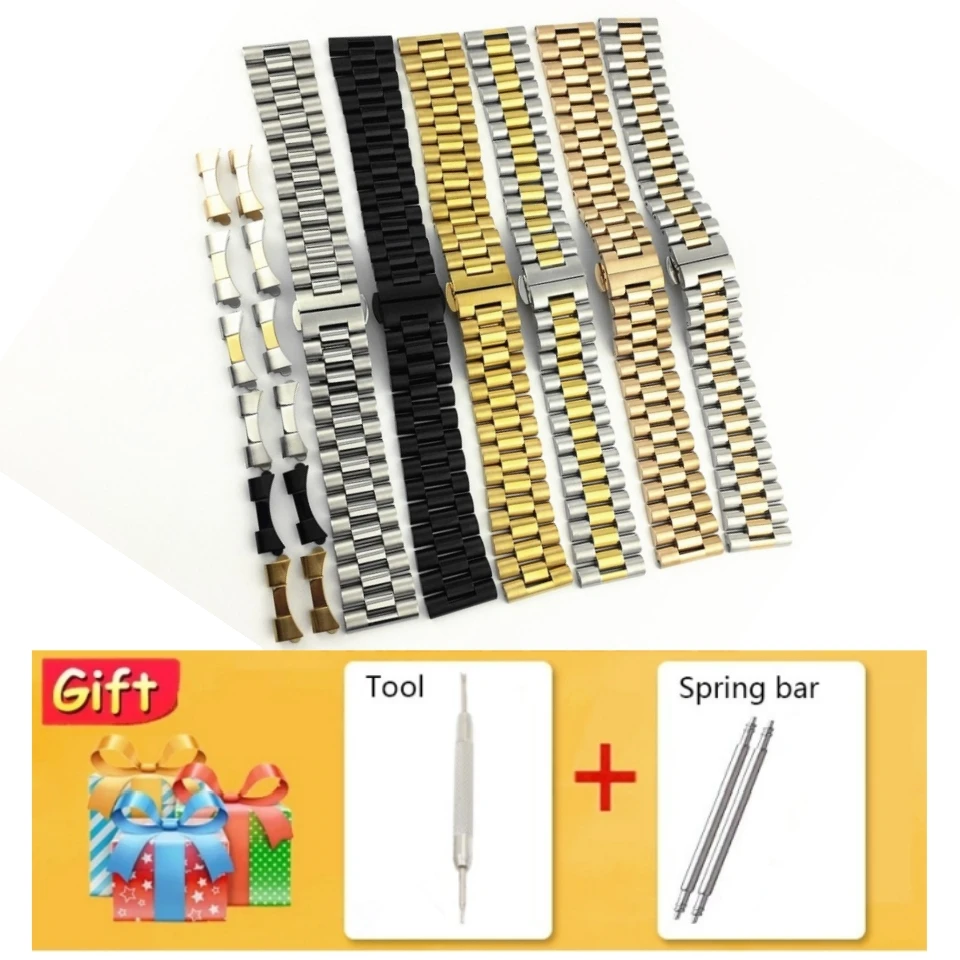 شعار مخصص ثلاثة حبة الفولاذ المقاوم للصدأ حزام ساعة اليد قوس مشبك الملحقات سوار الصلب مع مشبك فراشة والتبديل الأذن