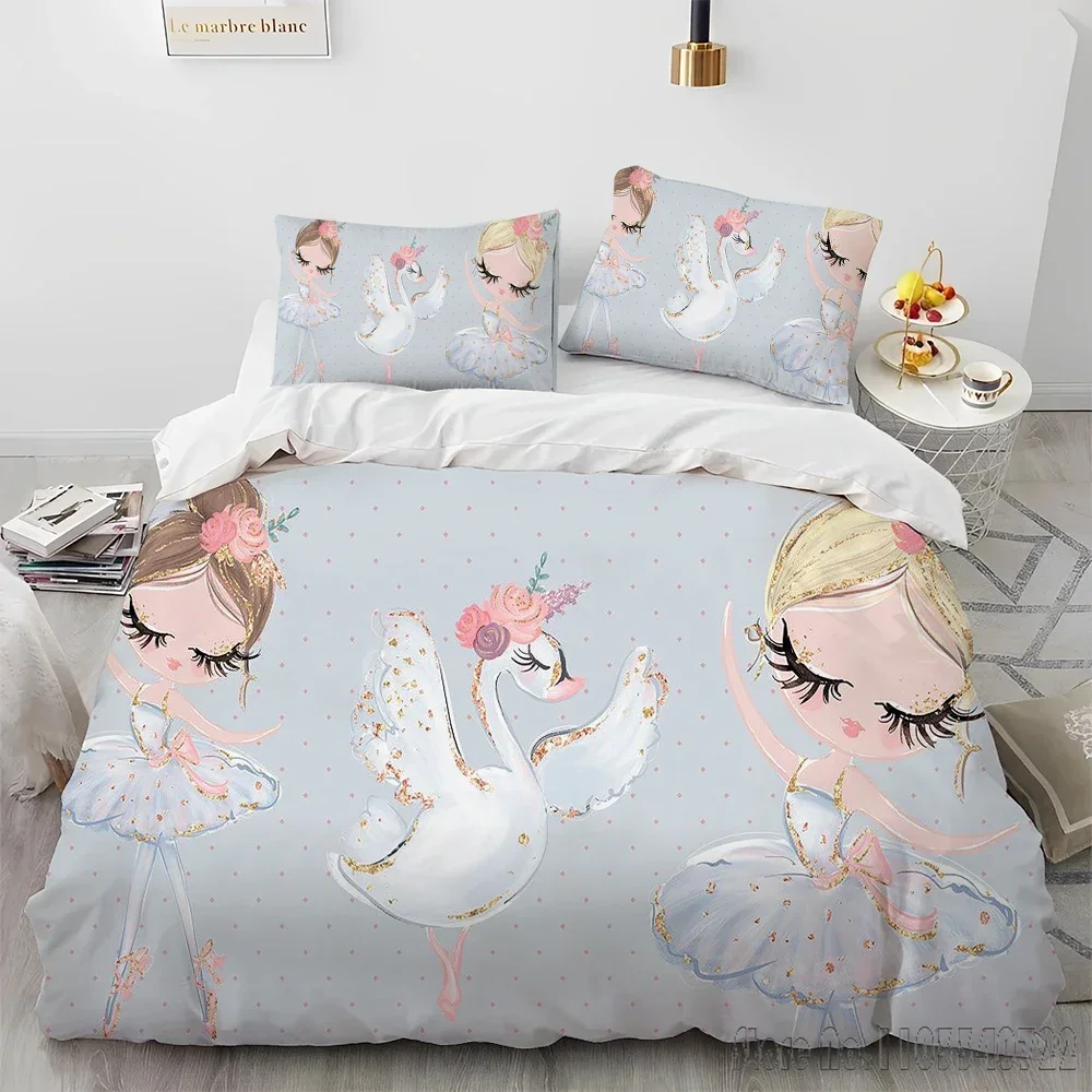 Cartoon Cute Ballet Girl Ballerina Duvet Cover Set HD Comforter Cover for Kids Bedding Sets Bedclothes Bedroom Decor