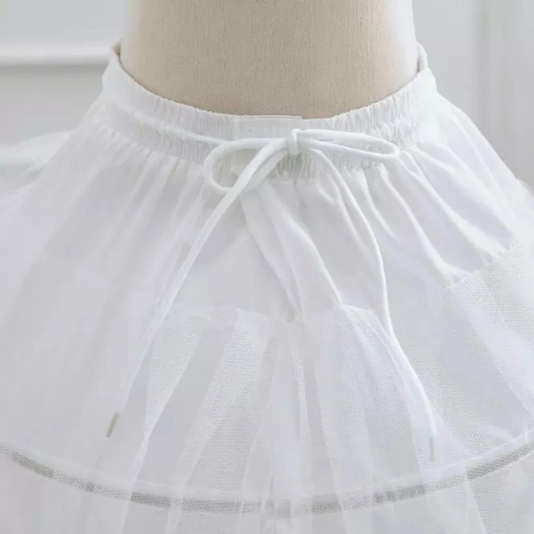 Jupon blanc ligne A pour enfants, 3 cerceaux, une couche, bordure en dentelle crinoline, robe de demoiselle d'honneur, sous-jupe pour filles