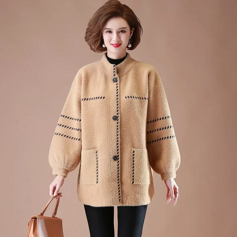 

Autumn Winter Lambswool Coat Women 2023New Fashion Loose Imitate Mink Cashmere Jacket Button Pocket Pure Colour Outerwear Female