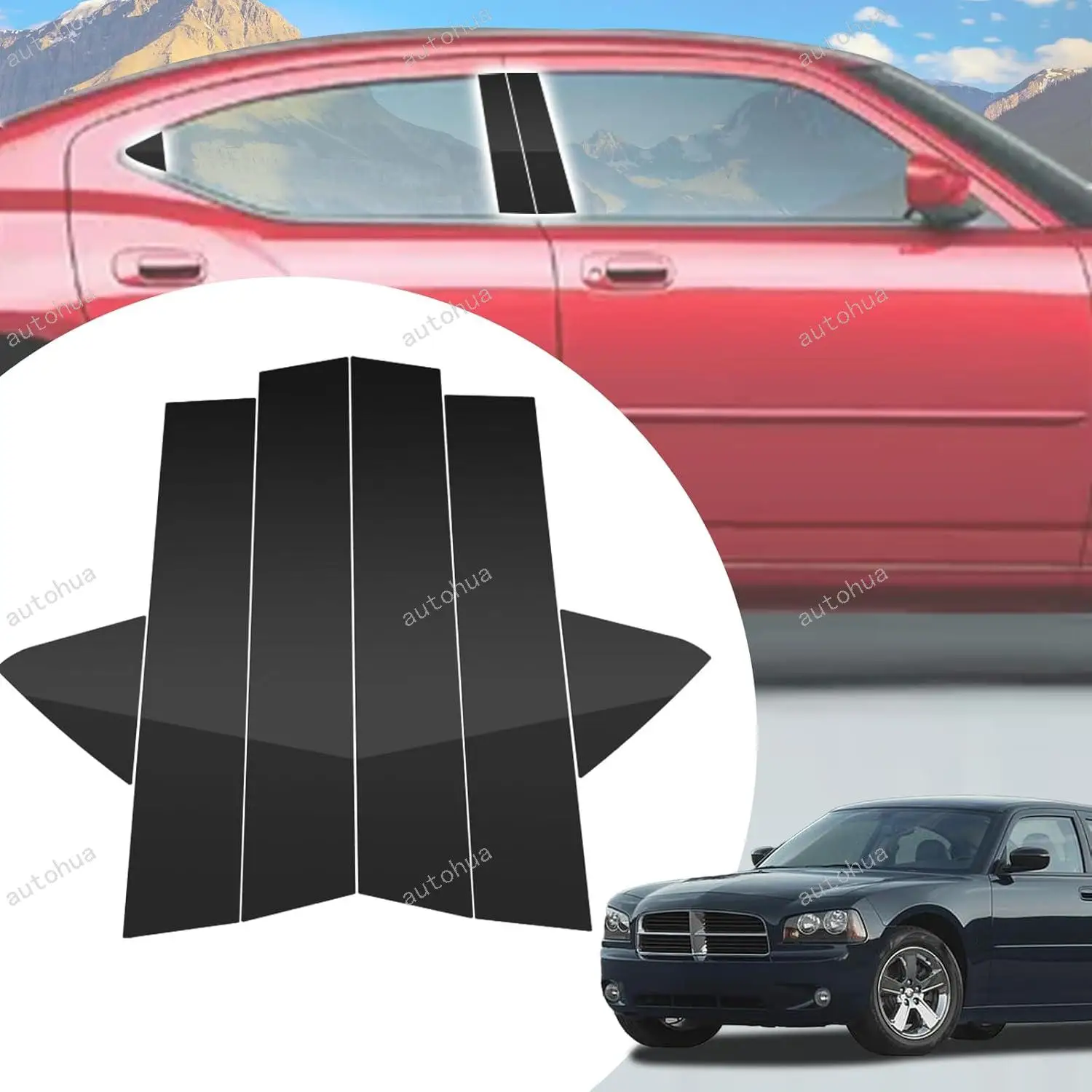 

Door Pillar Post Trim for Dodge Charger 2006-2010 Side Door Pillar Anti Scratch Glossy PC Stickers Cover Moldings 6-pcs