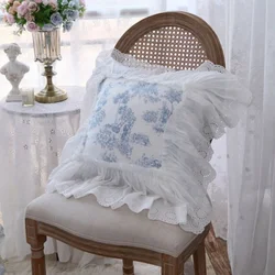 European Embroidery Cushion Cover, Ruffle Lace Cotton Pillow Cover, Princess, Elegant Bedding Pillow Case, Pink, Cake Layers