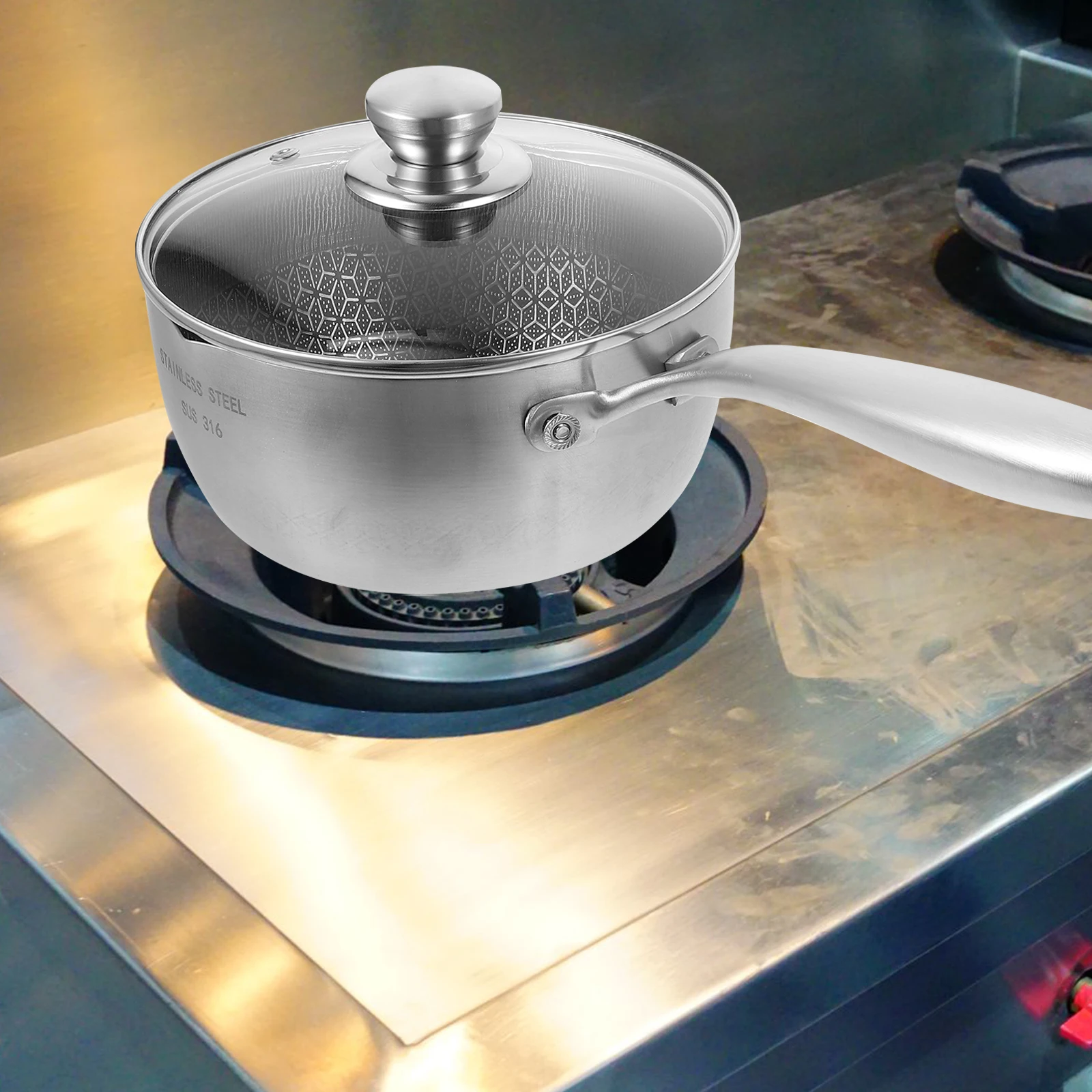 

Stainless Steel 24CM Nonstick Saucepan Cooking Pot Honeycomb Fry Saucepan Pan Kitchen Cookware