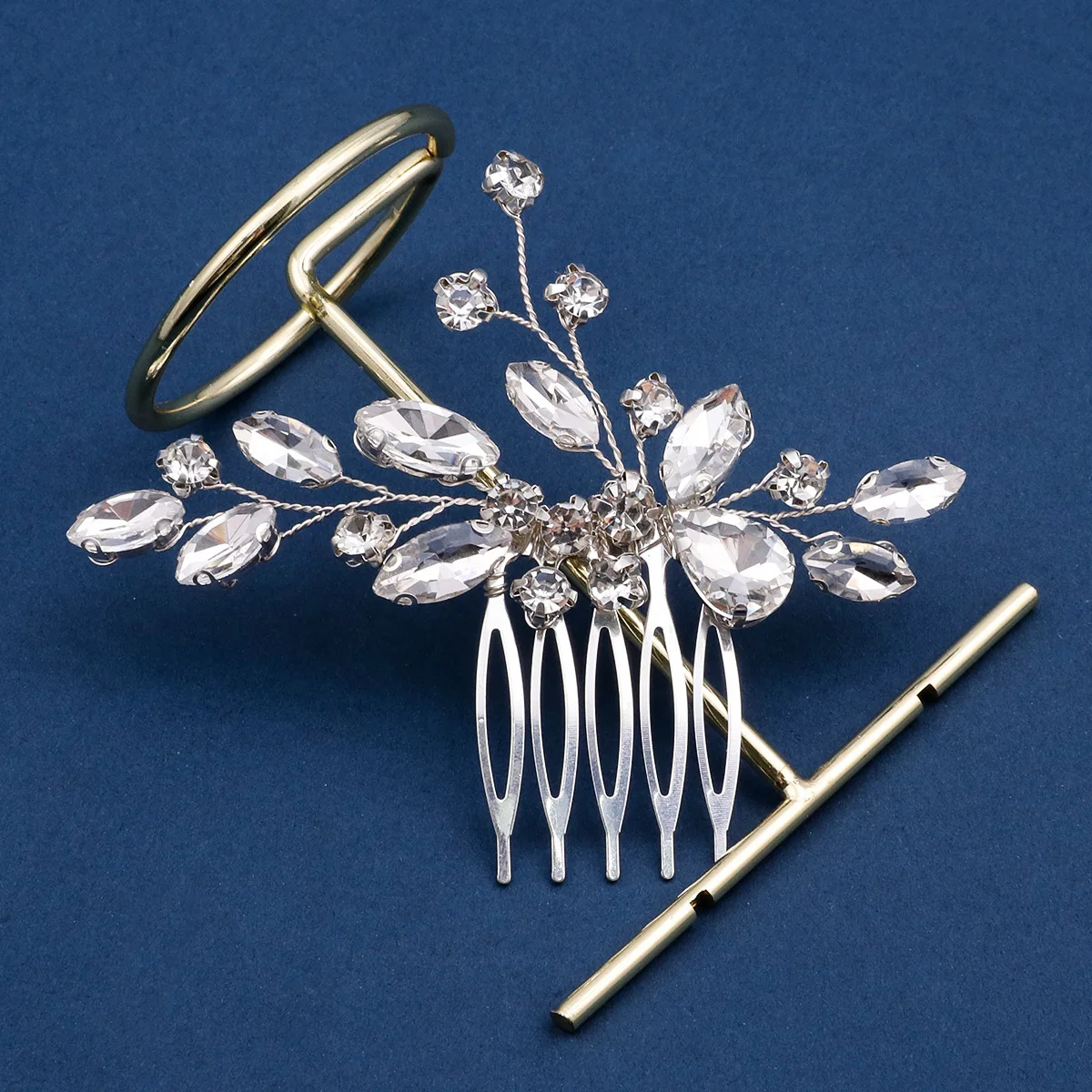 Fashion Hair Comb Hairpin Wedding Tiaras For Women Silver Color Leaves Shaped Hair Forks Side Pin Charm Bride Hair Jewelry